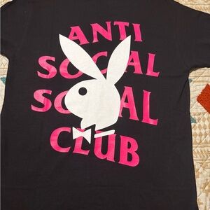 Anti Social Social Club Black Tee with Pink and White Logo